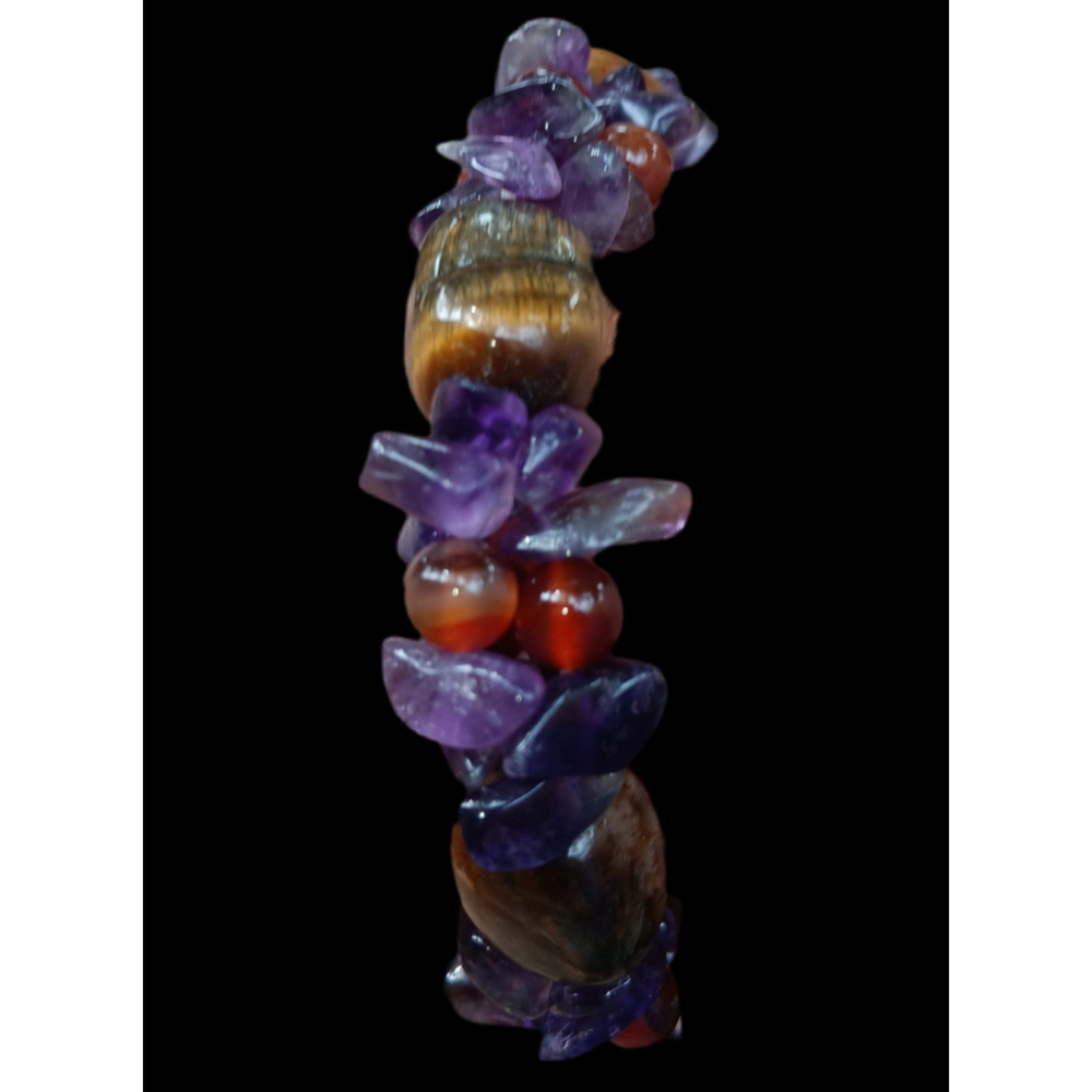 Large Tiger's Eyes, Amber, and Amethyst Chip Stretch